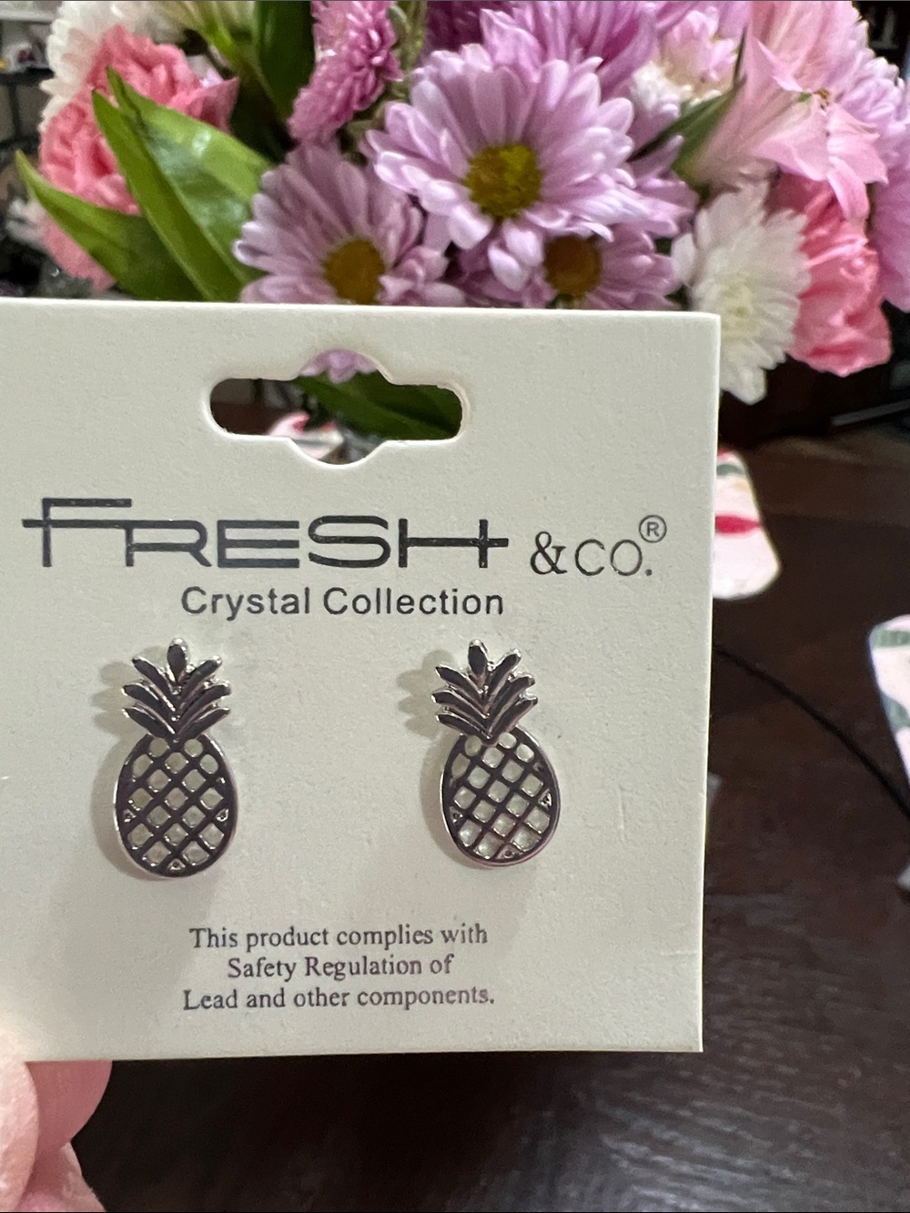 New Fresh & Co. Pineapple Crystal Stud Earrings - Silver